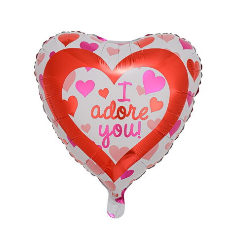 Figurine si Baloane 3D - Balon din Folie Metalizată, Flippy, Forma de Inima, Model I Adore you, 45cm, Ambalaj Individual, Pai inclus, Umflare cu Aer sau Heliu, Rosu