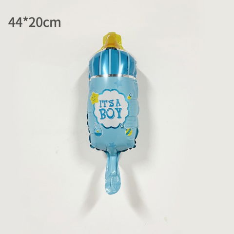Tematica Fata/Baiat - Balon din Folie Metalizata, Flippy, Mini Figurina Biberon, Model It's a Boy, Tematica Gender Reveal, 44x20 cm, Ambalaj Individual, Pai Inclus, Umflare cu Aer sau Heliu, Albastru