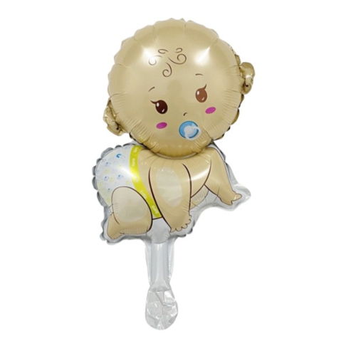 Tematica Fata/Baiat - Balon din Folie Metalizata, Flippy, Mini Figurina, Model Bebelus Baietel, Tematica Gender Reveal, 45x25 cm, Ambalaj Individual, Pai Inclus, Umflare cu Aer sau Heliu, Multicolor