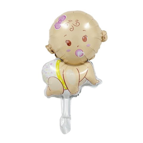 Tematica Fata/Baiat - Balon din Folie Metalizata, Flippy, Mini Figurina, Model Bebelus Fetita, Tematica Gender Reveal, 45x25 cm, Ambalaj Individual, Pai Inclus, Umflare cu Aer sau Heliu, Multicolor
