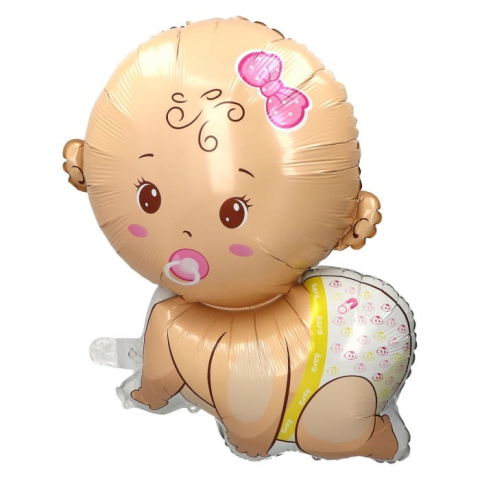 Tematica Fata/Baiat - Balon din Folie Metalizata, Flippy, Mini Figurina, Model Bebelus Fetita, Tematica Gender Reveal, 45x25 cm, Ambalaj Individual, Pai Inclus, Umflare cu Aer sau Heliu, Multicolor