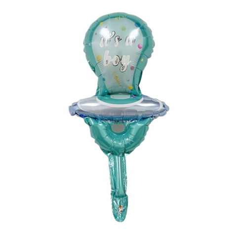 Tematica Fata/Baiat - Balon din Folie Metalizata, Flippy, Mini Figurina, Model Suzeta, Tematica Gender Reveal, 23x50 cm, Ambalaj Individual, Pai Inclus, Umflare cu Aer sau Heliu, Albastru