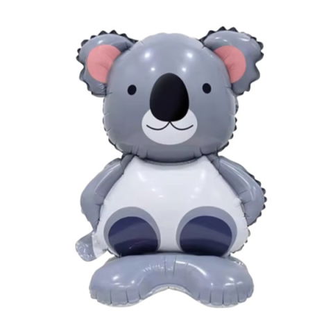 Baloane cu Suport - Balon din Folie Metalizata, Flippy, Mini Figurine Animalute, Model Koala, Tematica Aniversare, 38x58 cm, Ambalaj Individual, Pai Inclus, Umflare cu Aer sau Heliu, Multicolor