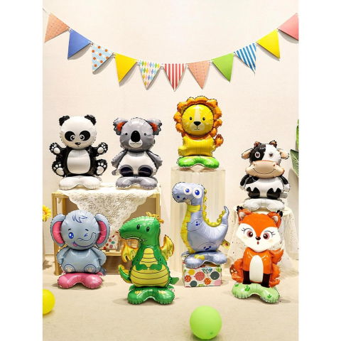 Baloane cu Suport - Balon din Folie Metalizata, Flippy, Mini Figurine Animalute, Model Leu, Tematica Aniversare, 39x58 cm, Ambalaj Individual, Pai Inclus, Umflare cu Aer sau Heliu, Multicolor