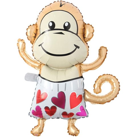 Figurine si Baloane 3D - Balon din Folie Metalizata, Flippy, Mini Figurine Animalute, Model Maimutica, Tematica Aniversare, 45x28 cm, Ambalaj Individual, Pai Inclus, Umflare cu Aer sau Heliu, Multicolor