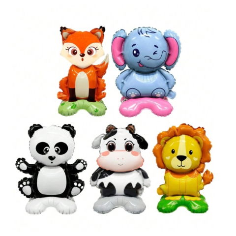 Baloane cu Suport - Balon din Folie Metalizata, Flippy, Mini Figurine Animalute, Model Vacuta, Tematica Aniversare, 38x58 cm, Ambalaj Individual, Pai Inclus, Umflare cu Aer sau Heliu, Multicolor