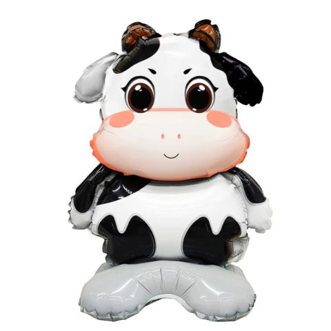 Baloane cu Suport - Balon din Folie Metalizata, Flippy, Mini Figurine Animalute, Model Vacuta, Tematica Aniversare, 38x58 cm, Ambalaj Individual, Pai Inclus, Umflare cu Aer sau Heliu, Multicolor