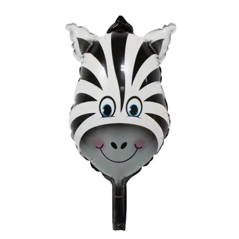 Figurine si Baloane 3D - Balon din Folie Metalizata, Flippy, Mini Figurine Animalute, Model Zebra, Tematica Aniversare, 25x45 cm, Ambalaj Individual, Pai Inclus, Umflare cu Aer sau Heliu, Multicolor