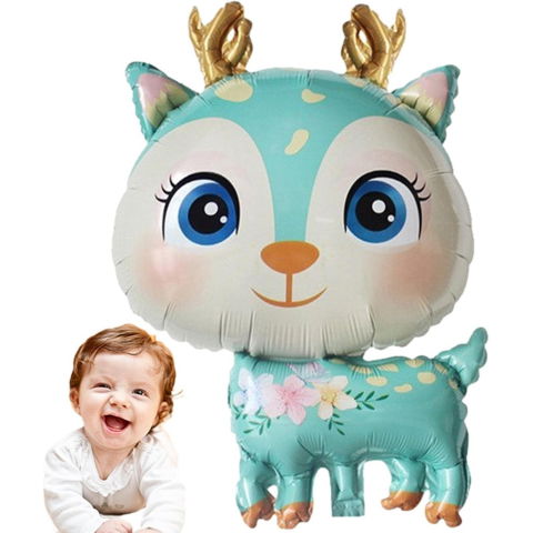 Figurine si Baloane 3D - Balon din Folie Metalizata, Flippy, Mini Figurine, Model Cerb, Tematica Aniversare, 49x74.5 cm, Ambalaj Individual, Pai Inclus, Umflare cu Aer sau Heliu, Albastru