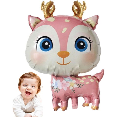 Figurine si Baloane 3D - Balon din Folie Metalizata, Flippy, Mini Figurine, Model Cerb, Tematica Aniversare, 49x74.5 cm, Ambalaj Individual, Pai Inclus, Umflare cu Aer sau Heliu, Roz