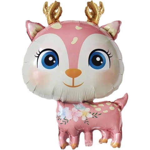 Figurine si Baloane 3D - Balon din Folie Metalizata, Flippy, Mini Figurine, Model Cerb, Tematica Aniversare, 49x74.5 cm, Ambalaj Individual, Pai Inclus, Umflare cu Aer sau Heliu, Roz