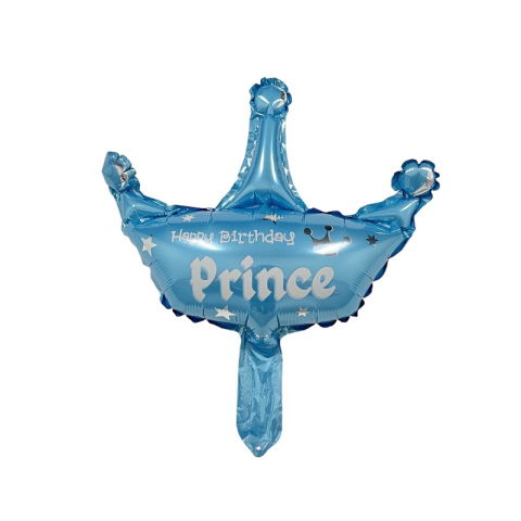 Tematica Fata/Baiat - Balon din Folie Metalizata, Flippy, Mini Figurine, Model Coroana de Print, Tematica Aniversare, 42x38 cm, Ambalaj Individual, Pai Inclus, Umflare cu Aer sau Heliu, Albastru