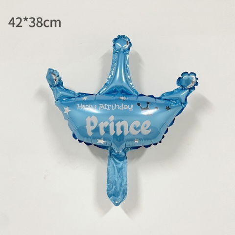 Tematica Fata/Baiat - Balon din Folie Metalizata, Flippy, Mini Figurine, Model Coroana de Print, Tematica Aniversare, 42x38 cm, Ambalaj Individual, Pai Inclus, Umflare cu Aer sau Heliu, Albastru