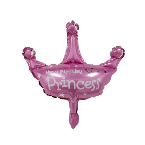 Figurine si Baloane 3D - Balon din Folie Metalizata, Flippy, Mini Figurine, Model Coroana de Printesa, Tematica Aniversare, 42x38 cm, Ambalaj Individual, Pai Inclus, Umflare cu Aer sau Heliu, Roz