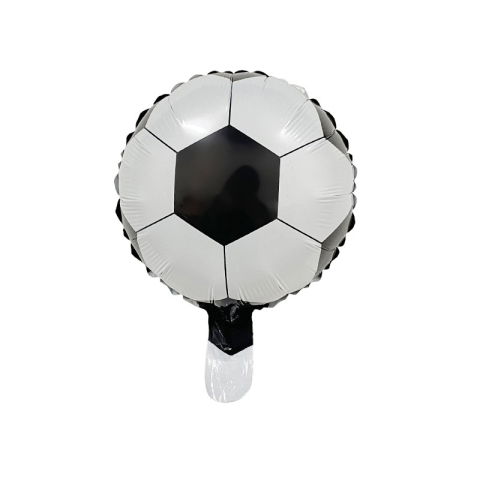 Figurine si Baloane 3D - Balon din Folie Metalizata, Flippy, Mini Figurine, Model Minge de Fotbal, Tematica Aniversare, 30x24 cm, Ambalaj Individual, Pai Inclus, Umflare cu Aer sau Heliu, Alb-Negru