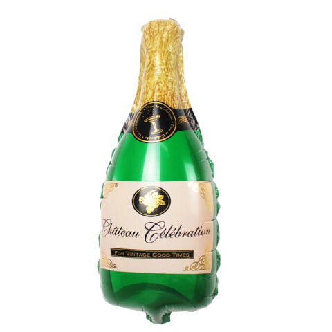 Figurine si Baloane 3D - Balon din Folie Metalizata, Flippy, Mini Figurine, Model Sticla de Sampanie, 21x51 cm, Ambalaj Individual, Pai Inclus, Umflare cu Aer sau Heliu, Verde