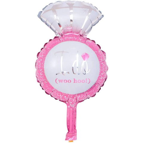 Tematica Nunta - Balon din Folie Metalizata, Flippy, Mini Figurine Nunta, Model Inel de Logodna, Tematica Cerere in Casatorie, 46x23 cm, Ambalaj Individual, Pai Inclus, Umflare cu Aer sau Heliu, Roz