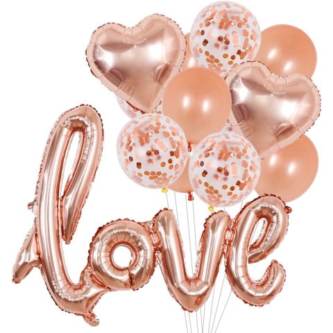 Seturi Baloane Folie - Balon din Folie Metalizata, Flippy, Model Love scris de mana, 102x65 cm, Tematica Ziua Îndrăgostiților, Ambalaj Individual, Pai Inclus, Umflare cu Aer sau Heliu, Rose Gold