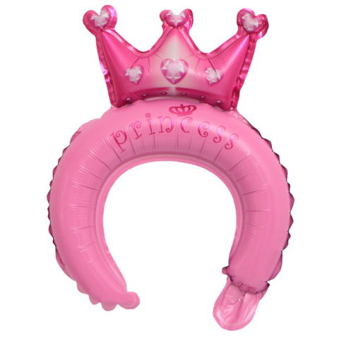 Baloane Coronita - Balon din Folie Metalizata, Flippy, Tip Coronita cu Urechi, Model Coronita de Printesa, Ambalaj Individual, Pai Inclus, Umflare cu Aer sau Heliu, 30 x 27 cm, Roz