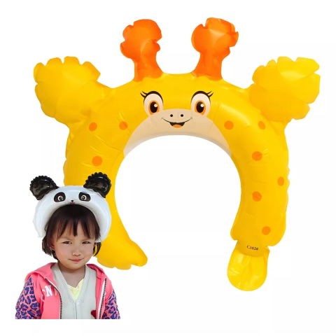 Baloane Coronita - Balon din Folie Metalizata, Flippy, Tip Coronita cu Urechi, Model Girafa, Ambalaj Individual, Pai Inclus, Umflare cu Aer sau Heliu, 28 x 31 cm, Galben