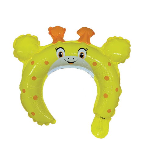 Baloane Coronita - Balon din Folie Metalizata, Flippy, Tip Coronita cu Urechi, Model Girafa, Ambalaj Individual, Pai Inclus, Umflare cu Aer sau Heliu, 28 x 31 cm, Galben