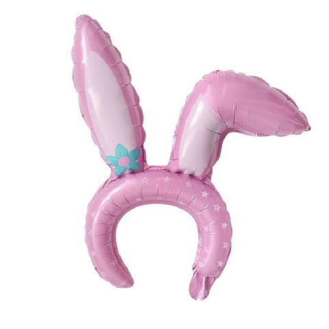 Baloane Coronita - Balon din Folie Metalizata, Flippy, Tip Coronita cu Urechi, Model Iepure, Ambalaj Individual, Pai Inclus, Umflare cu Aer sau Heliu, 38 x 45 cm, Roz