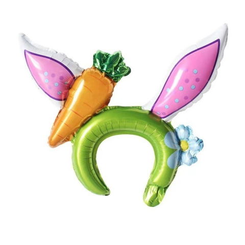 Baloane Coronita - Balon din Folie Metalizata, Flippy, Tip Coronita cu Urechi, Model Morcov, Ambalaj Individual, Pai Inclus, Umflare cu Aer sau Heliu, 43 x 40 cm, Roz