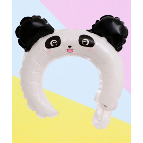 Baloane Coronita - Balon din Folie Metalizata, Flippy, Tip Coronita cu Urechi, Model Panda, Ambalaj Individual, Pai Inclus, Umflare cu Aer sau Heliu, 27 x 28 cm, Alb/Negru