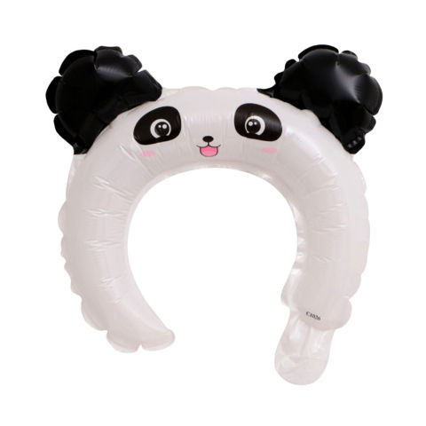 Baloane Coronita - Balon din Folie Metalizata, Flippy, Tip Coronita cu Urechi, Model Panda, Ambalaj Individual, Pai Inclus, Umflare cu Aer sau Heliu, 27 x 28 cm, Alb/Negru