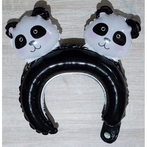 Baloane Coronita - Balon din Folie Metalizata, Flippy, Tip Coronita cu Urechi, Model Panda, Ambalaj Individual, Pai Inclus, Umflare cu Aer sau Heliu, 30 x 27 cm, Albastru