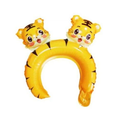 Baloane Coronita - Balon din Folie Metalizata, Flippy, Tip Coronita cu Urechi, Model Tigru Uimit, Ambalaj Individual, Pai Inclus, Umflare cu Aer sau Heliu, 33 x 33 cm, Portocaliu