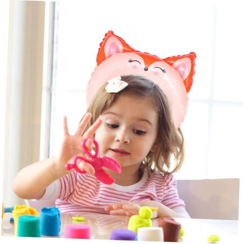 Baloane Coronita - Balon din Folie Metalizata, Flippy, Tip Coronita cu Urechi, Model Vulpe, Ambalaj Individual, Pai Inclus, Umflare cu Aer sau Heliu, 27 x 29 cm, Rosu