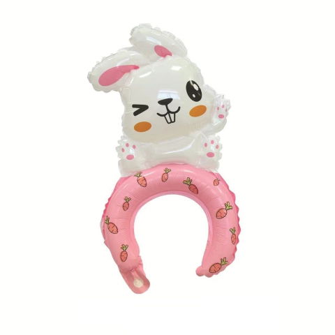 Baloane Coronita - Balon din Folie Metalizata, Flippy, Tip Coronita, Model Iepure, Ambalaj Individual, Pai Inclus, Umflare cu Aer sau Heliu, 48 x 28 cm, Roz