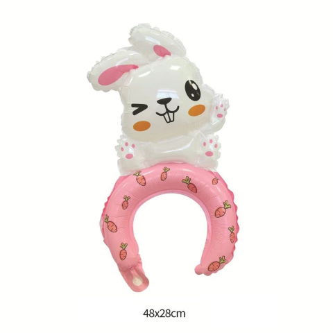 Baloane Coronita - Balon din Folie Metalizata, Flippy, Tip Coronita, Model Iepure, Ambalaj Individual, Pai Inclus, Umflare cu Aer sau Heliu, 48 x 28 cm, Roz