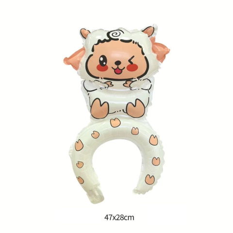 Baloane Coronita - Balon din Folie Metalizata, Flippy, Tip Coronita, Model Oaie, Ambalaj Individual, Pai Inclus, Umflare cu Aer sau Heliu, 47 x 28 cm, Alb