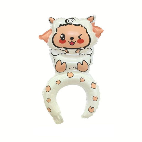 Baloane Coronita - Balon din Folie Metalizata, Flippy, Tip Coronita, Model Oaie, Ambalaj Individual, Pai Inclus, Umflare cu Aer sau Heliu, 47 x 28 cm, Alb