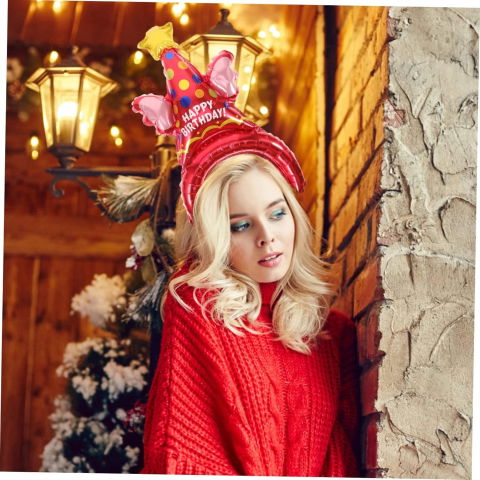 Baloane Coronita - Balon din Folie Metalizata, Flippy, Tip Coronita, Model Palarie de Petrecere, Ambalaj Individual, Pai Inclus, Umflare cu Aer sau Heliu, 31 x 50 cm, Rosu