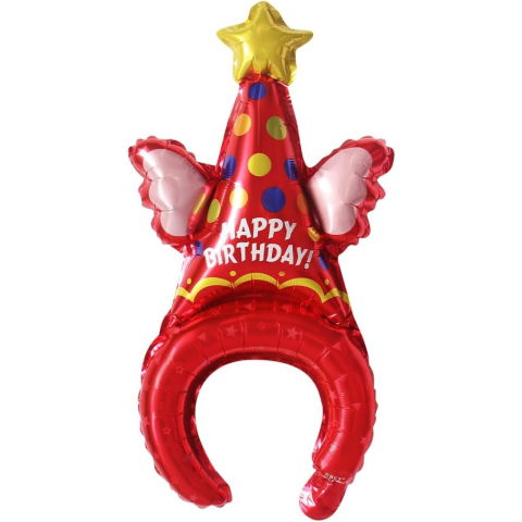 Baloane Coronita - Balon din Folie Metalizata, Flippy, Tip Coronita, Model Palarie de Petrecere, Ambalaj Individual, Pai Inclus, Umflare cu Aer sau Heliu, 31 x 50 cm, Rosu