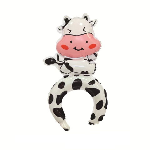 Baloane Coronita - Balon din Folie Metalizata, Flippy, Tip Coronita, Model Vacuta, Ambalaj Individual, Pai Inclus, Umflare cu Aer sau Heliu, 48 x 27 cm, Alb/Negru