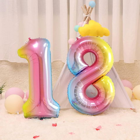Cifre - Balon din Folie Metalizata Gradient Flippy, Figurina Cifra, Tema Aniversare 100 cm, Ambalaj Individual, Pai inclus, Umflare cu Aer sau Heliu, Multicolor, Cifra 1