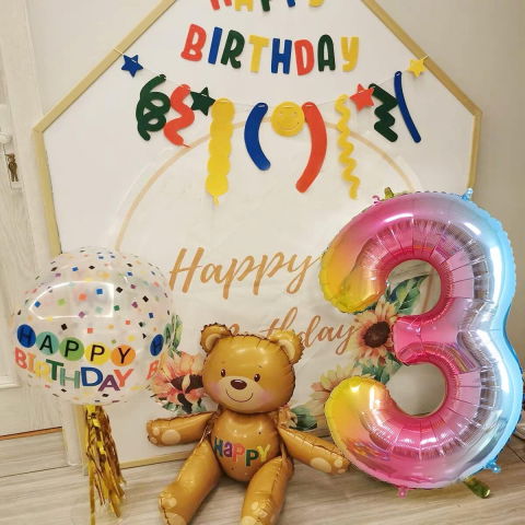 Cifre - Balon din Folie Metalizata Gradient Flippy, Figurina Cifra, Tema Aniversare 100 cm, Ambalaj Individual, Pai inclus, Umflare cu Aer sau Heliu, Multicolor, Cifra 3