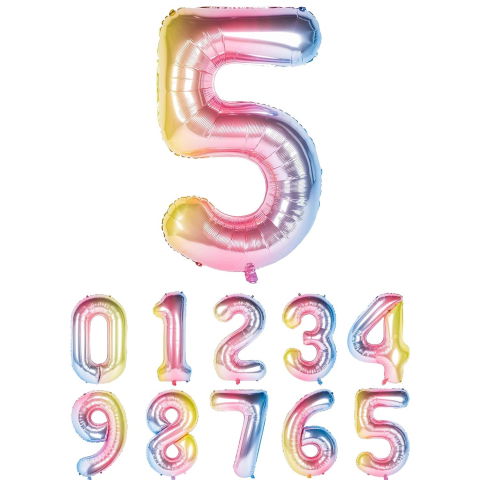 Cifre - Balon din Folie Metalizata Gradient Flippy, Figurina Cifra, Tema Aniversare 100 cm, Ambalaj Individual, Pai inclus, Umflare cu Aer sau Heliu, Multicolor, Cifra 5