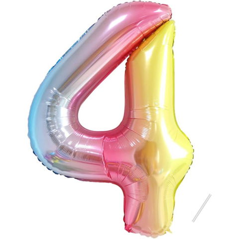 Cifre - Balon din Folie Metalizata Gradient Flippy, Figurina Cifra, Tema Aniversare 100 cm, Ambalaj Individual, Pai inclus, Umflare cu Aer sau Heliu, Multicolor, Cifra 4
