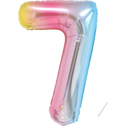 Cifre - Balon din Folie Metalizata Gradient Flippy, Figurina Cifra, Tema Aniversare 100 cm, Ambalaj Individual, Pai inclus, Umflare cu Aer sau Heliu, Multicolor, Cifra 7