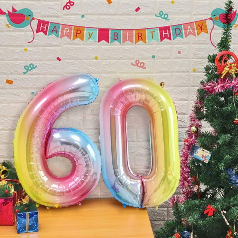 Cifre - Balon din Folie Metalizata Gradient Flippy, Figurina Cifra, Tema Aniversare 100 cm, Ambalaj Individual, Pai inclus, Umflare cu Aer sau Heliu, Multicolor, Cifra 0