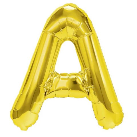 Litere - Balon Folie Metalizata Litera A, Flippy, 40 cm, Umflati cu Heliu sau Aer, Ambalaj Individual, Pai inclus, Auriu