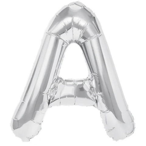 Litere - Balon Folie Metalizata Litera A, Flippy, 80 cm, Umflati cu Heliu sau Aer, Ambalaj Individual, Pai inclus, Argintiu