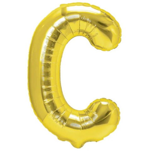 Litere - Balon Folie Metalizata Litera C, Flippy, 40 cm, Umflati cu Heliu sau Aer, Ambalaj Individual, Pai inclus, Auriu