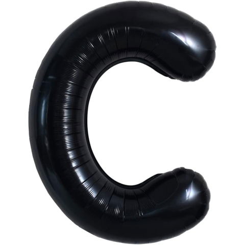 Litere - Balon Folie Metalizata Litera C, Flippy, 40 cm, Umflati cu Heliu sau Aer, Ambalaj Individual, Pai inclus, Negru