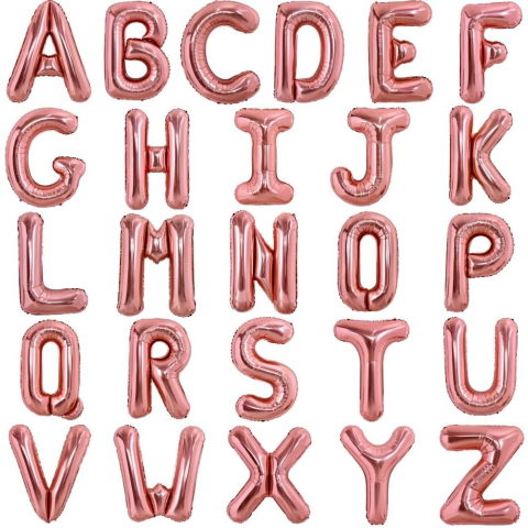 Litere - Balon Folie Metalizata Litera C, Flippy, 40 cm, Umflati cu Heliu sau Aer, Ambalaj Individual, Pai inclus, Rose Gold